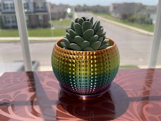 3D Printed Rainbow Shiny Planter With Drip Tray Pride